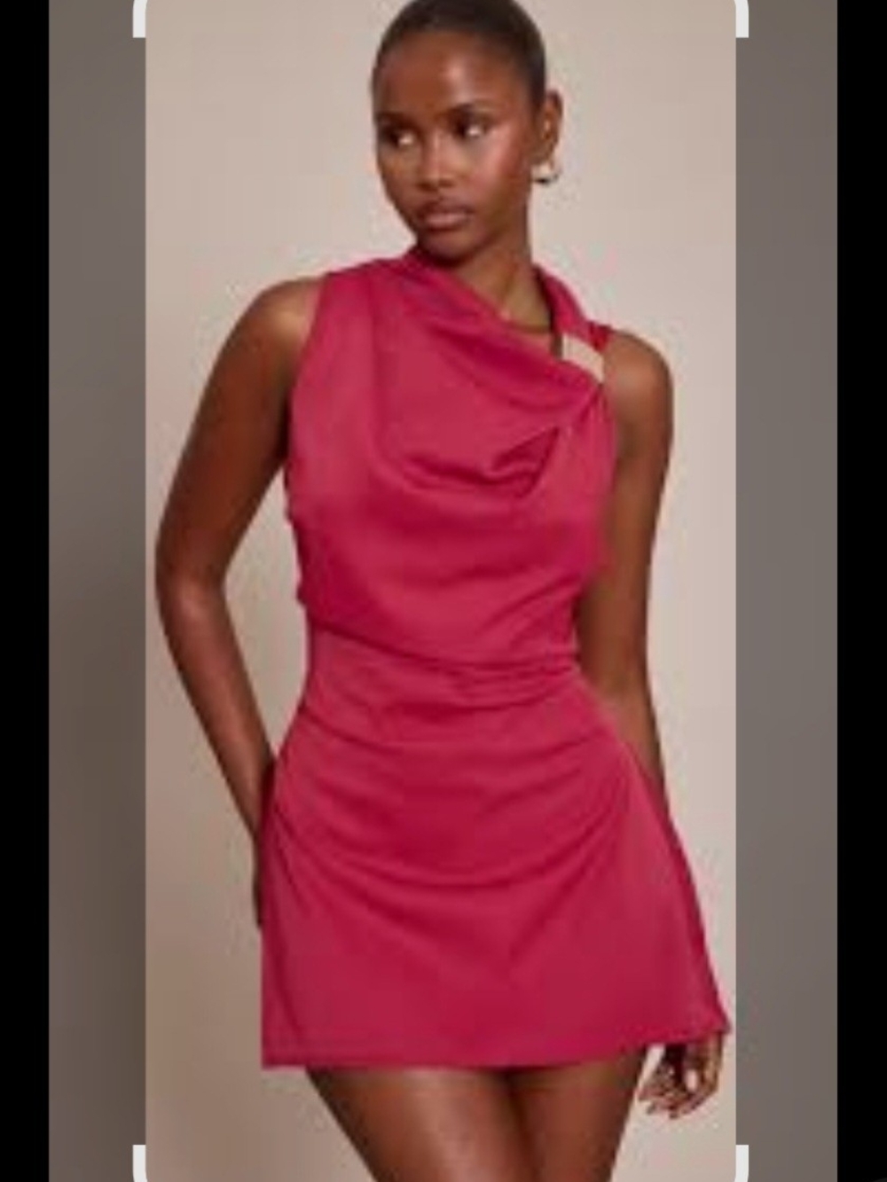 PrettyLittleThing Raspberry One-Shoulder Draped Mini Dress